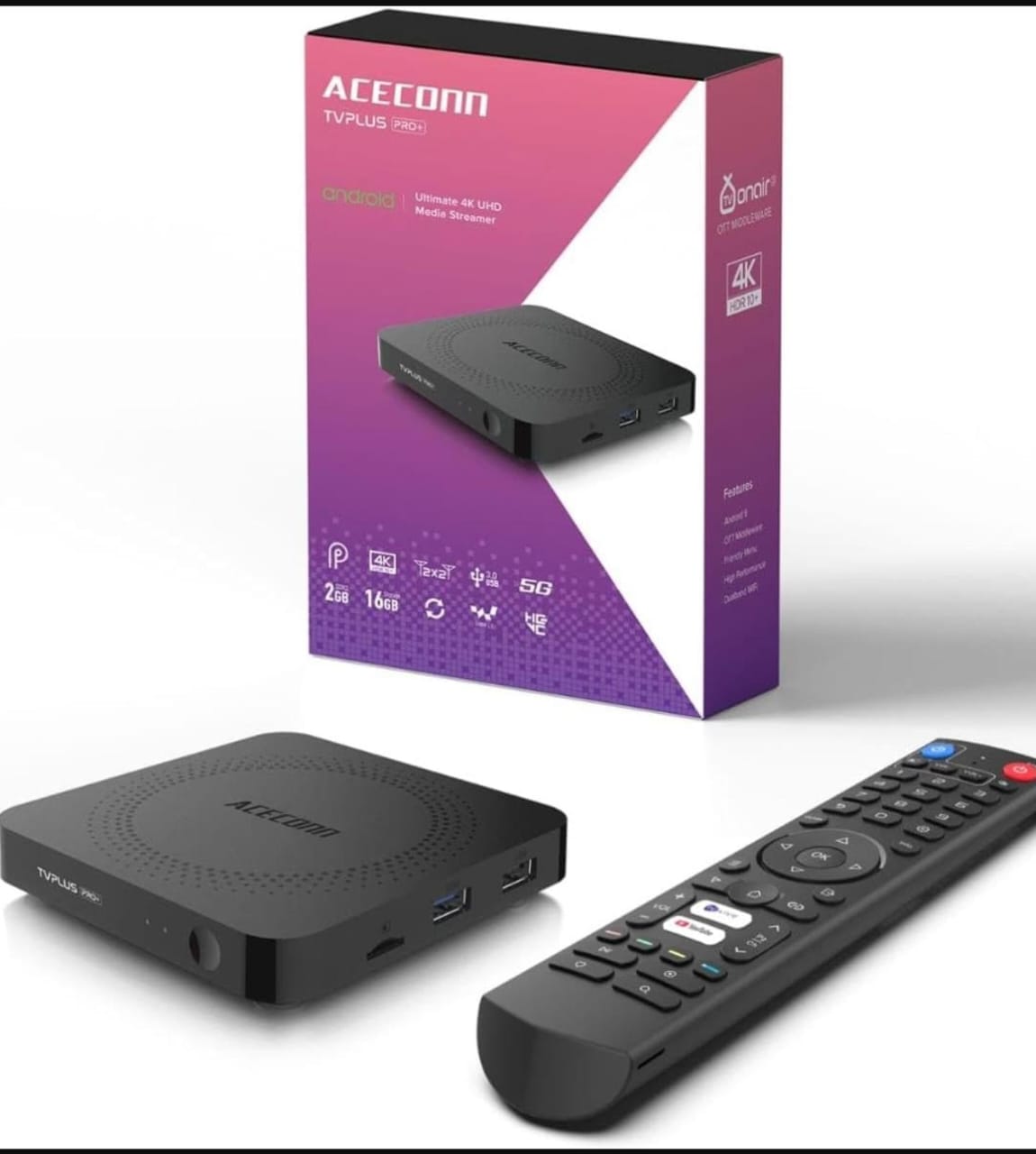 ACEONN TV Plus Pro 4K UHD Media Streamer | Android TV Box | 2GB RAM 16GB Storage | 4K HDR Streaming Device